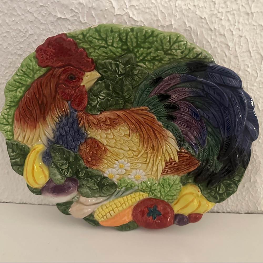 Fitz & Floyd Vintage Rooster Platter Colorful Decor Plate